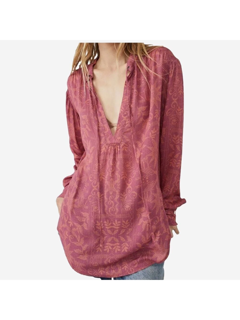 Free People Mia Tunic in Rouge Women's Size S Oversized Boho Cottagecore EUC